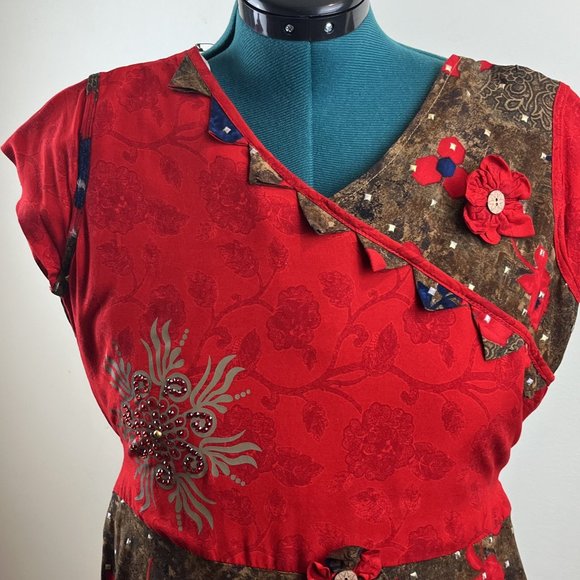 Red/Brown/Blue Embellished Dress - Picture 2 of 11
